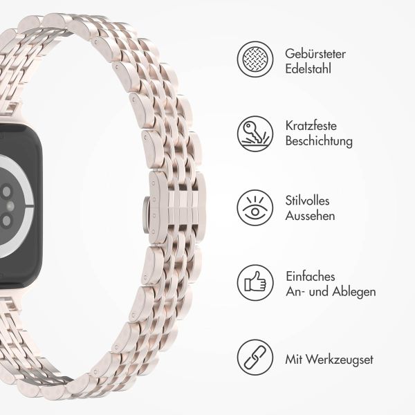 Selencia Jubilee inspiriertes schmales Edelstahlarmband für Apple Watch Series 1 t/m 9 / SE (38/40/41 mm) | Series 10 / 11 (42 mm) - Starlight