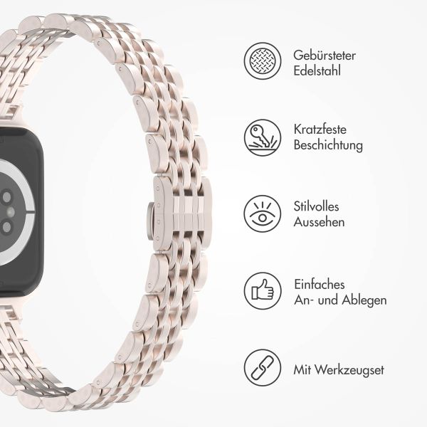 Selencia Jubilee inspiriertes schmales Edelstahlarmband für die Apple Watch Series 1 bis 9 / SE (38/40/41 mm) | Series 10 (42 mm) - Sternenlicht