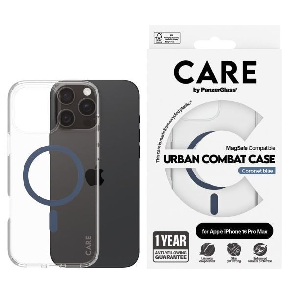CARE by PanzerGlass Urban Combat Case MagSafe für das Apple iPhone 16 Pro Max - Transparent / Blau
