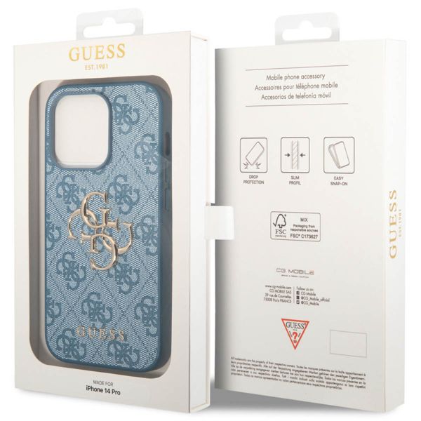 Guess 4G Metal Logo Back Cover für das iPhone 14 Pro - Blau