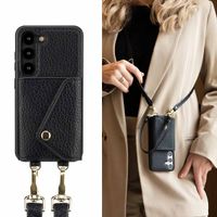 Selencia Sera HandyHülle mit Kordel und Umschlag-Kartenhalter Samsung Galaxy S23 - Schwarz