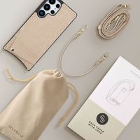 Selencia Nova Croco HandyHülle mit Kordel und Kartenhalter Samsung Galaxy S25 Ultra - Beige