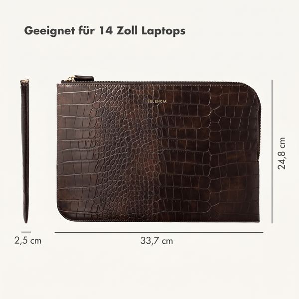 Selencia Croco Laptop Hülle 14 Zoll - Laptop Sleeve - Choco Brown