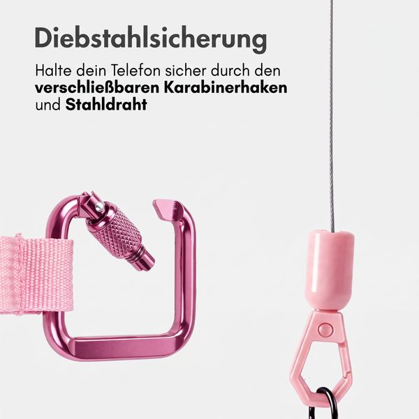 imoshion Ausziehbares Kabel mit Karabinerhaken und Telefon-Pad - Anti-Diebstahl-Telefonband - Rosa