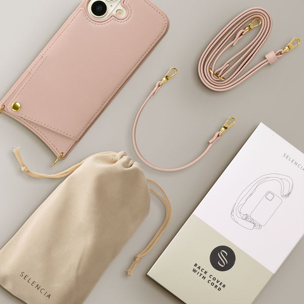 Selencia Nova HandyHülle mit Kordel und Kartenhalter Apple iPhone 16 - Dusty Rose