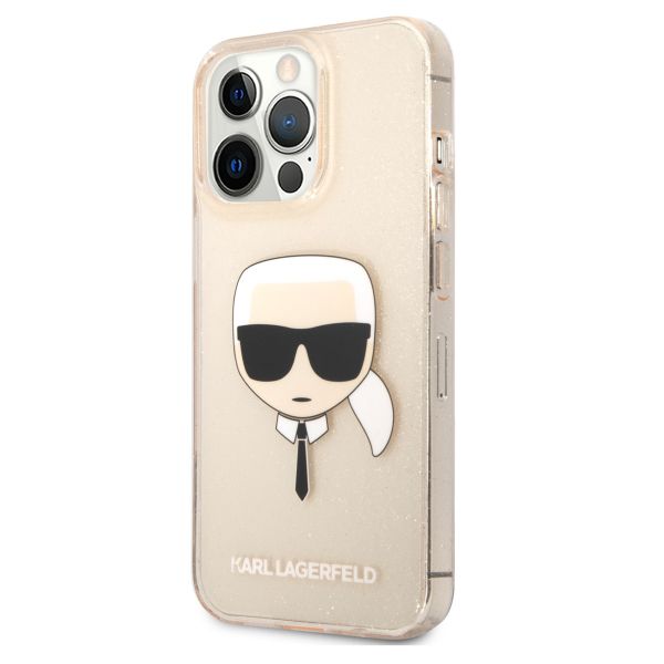 Karl Lagerfeld Karl's Head Silikonhülle Glitter für das iPhone 13 Pro - Transparent Gold