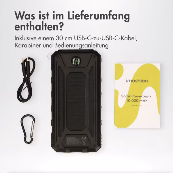 imoshion Solar Powerbank mit Solarpanel – Schnellaufladung und Stromversorgung – 10.000 mAh – Schwarz