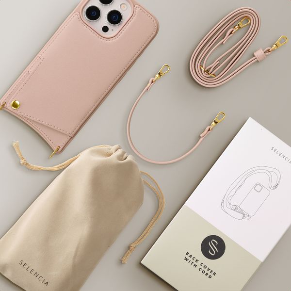 Selencia Nova HandyHülle mit Kordel und Kartenhalter Apple iPhone 16 Pro - Dusty Rose