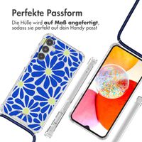 imoshion Design Hülle mit Band Samsung Galaxy A14 (5G/4G) - Cobalt Blue Flowers Connect