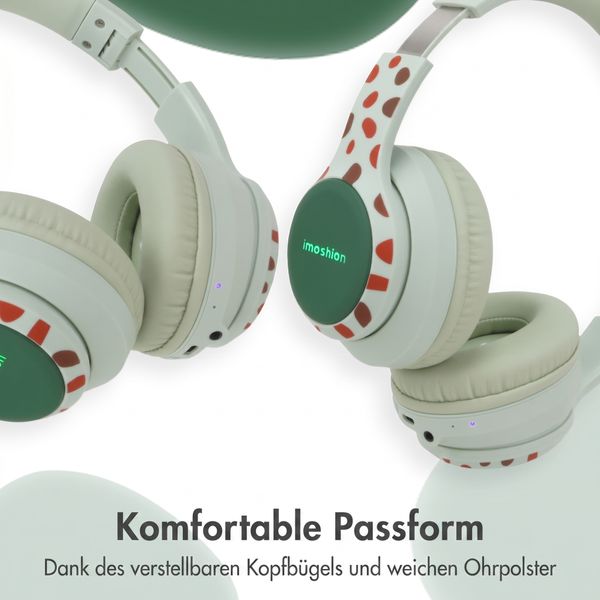 imoshion Kabellose Kinderkopfhörer Dino LED Light - Dezibelbegrenzer - Mit AUX-Kabel - Brown / Orange