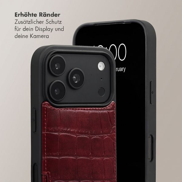 Selencia Nova Croco HandyHülle mit Kordel und Kartenhalter Apple iPhone 18 Pro Max / 17 Pro Max - Burgundy