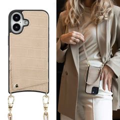 Selencia Nova Croco Back Cover mit Band und Kartenfach für das iPhone 16 - Beige