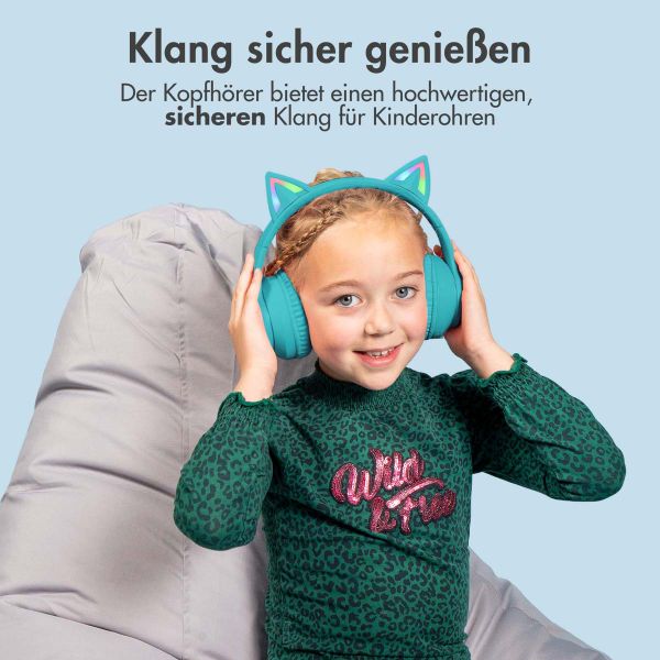 imoshion Kabellose Kinderkopfhörer LED Light Cat Ear - Dezibelbegrenzer - Mit AUX-Kabel - Hellblau