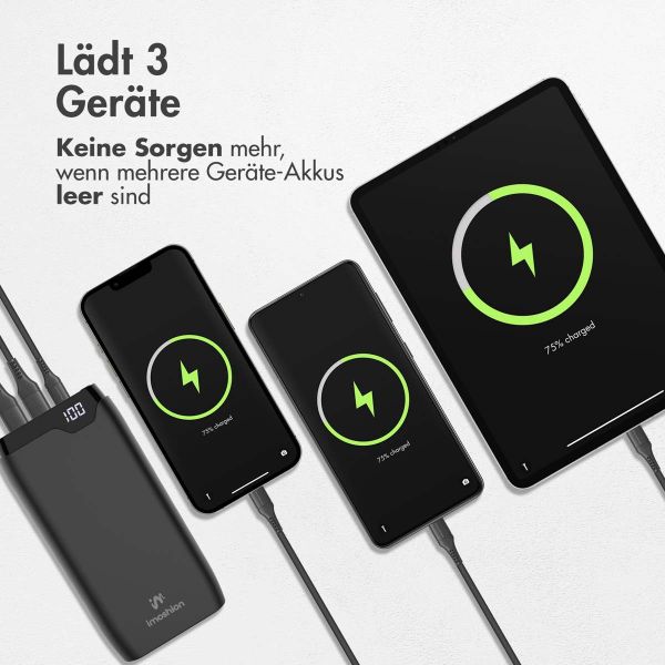 imoshion Powerbank 20.000 mAh + Accezz Ultra Slim GaN Ladegerät + Accezz USB-C- auf USB-C-Kabel - 1 Meter - Schwarz