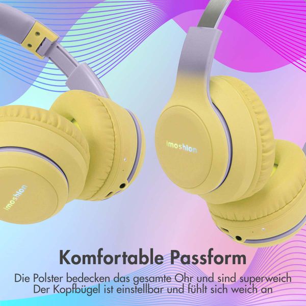 imoshion Kabellose Kinderkopfhörer LED Light - Dezibelbegrenzer - Mit AUX-Kabel - Lavender Lilac / Yellow