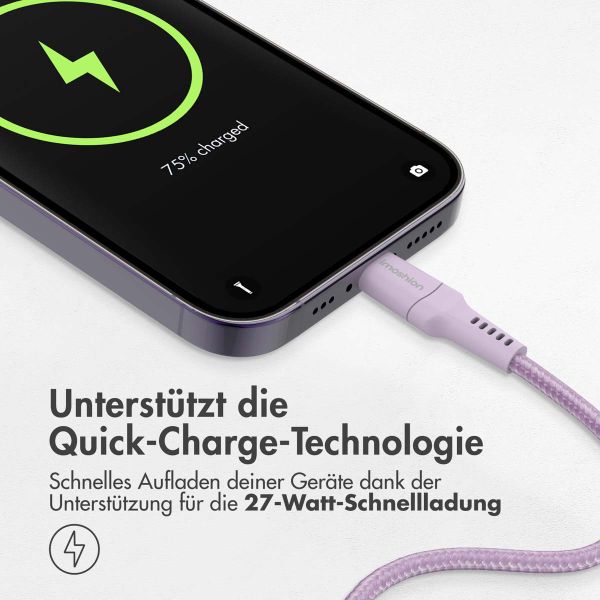 imoshion ﻿Lightning- auf USB-C-Kabel – nicht MFi-zertifiziert  – Geflochtenes Gewebe  – 1 m – Lila