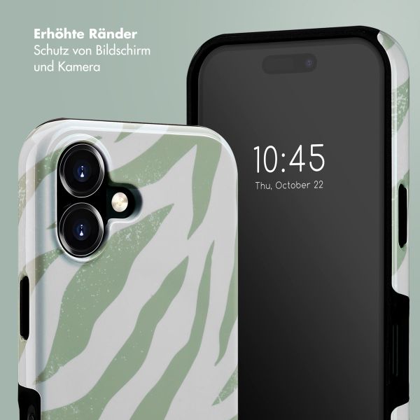 Selencia Vivid Tough Back Cover MagSafe für das iPhone 16 - Colorful Zebra Sage Green