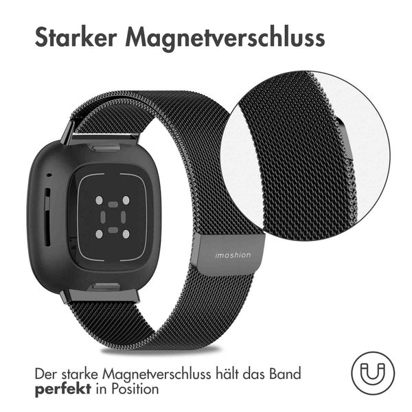 imoshion Mailändische Magnetarmband für das Fitbit Versa 3 - Größe M - Schwarz