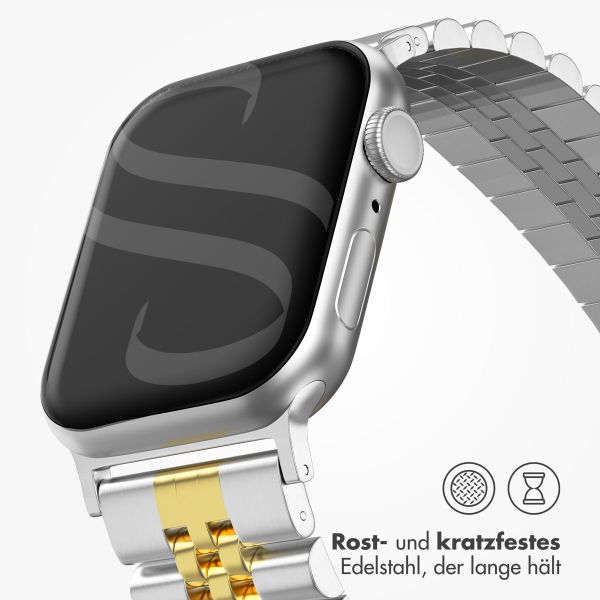 Selencia Jubilee-Edelstahlarmband für Apple Watch Series 1 t/m 11 / SE / Ultra (44/45/46/49 mm) - Silber und Gold