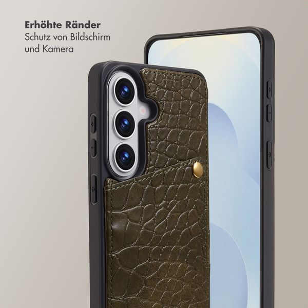 Selencia Nova Croco HandyHülle mit Kordel und Kartenhalter Samsung Galaxy S26 - Dark Olive
