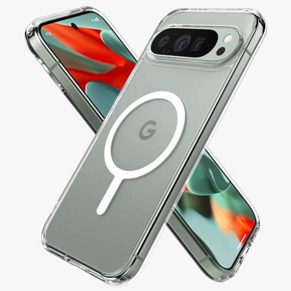 Spigen Ultra Hybrid Back Cover Metal Ring MagFit für das Google Pixel 9 Pro XL - Transparent / Weiß