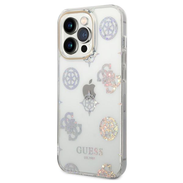 Guess Peony Glitter Back Cover für das iPhone 14 Pro - Weiß