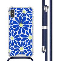 imoshion Design Hülle mit Band für das iPhone Xs / X - Cobalt Blue Flowers Connect