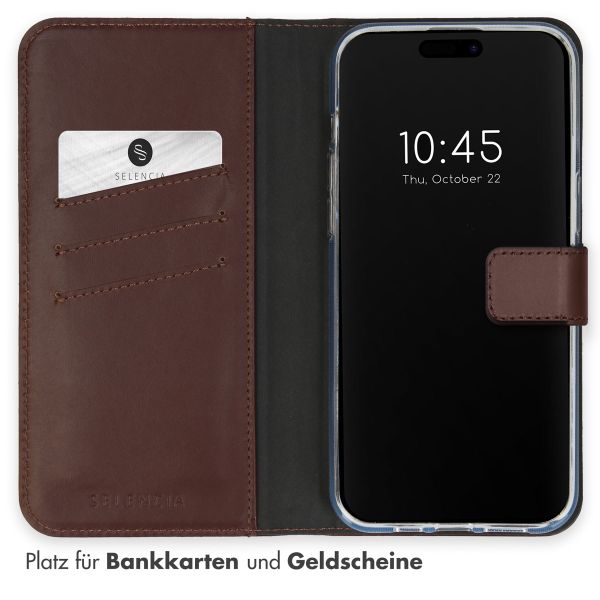 Selencia Echtleder Klapphülle Apple iPhone 15 Pro Max - Braun