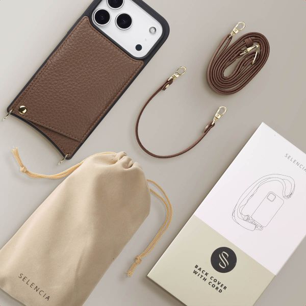Selencia Nova HandyHülle mit Kordel und Kartenhalter Apple iPhone 17 Pro - Mocha Brown