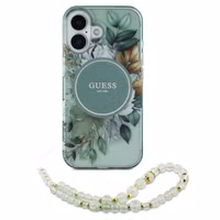 Guess MagSafe IML Flowers Case mit Beads Strap für das Apple iPhone 16 - Green