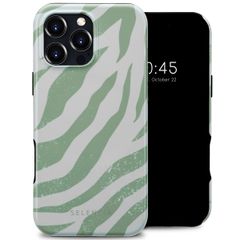 Selencia Vivid Tough Back Cover MagSafe für das iPhone 16 Pro Max - Colorful Zebra Sage Green