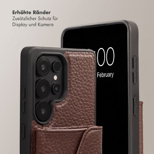 Selencia Sera HandyHülle mit Kordel und Umschlag-Kartenhalter Samsung Galaxy S25 Ultra - Chocolate Brown