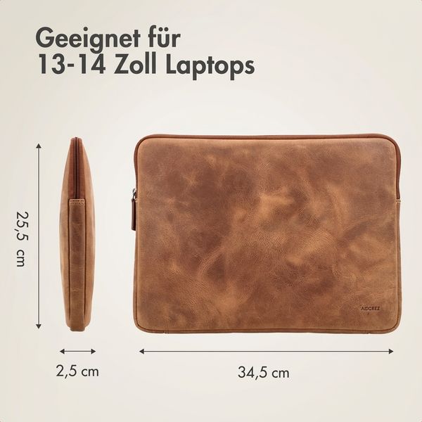 Accezz Leather Laptop Hülle mit Reißverschluss 13-14 Zoll - Laptop Sleeve - Cognac
