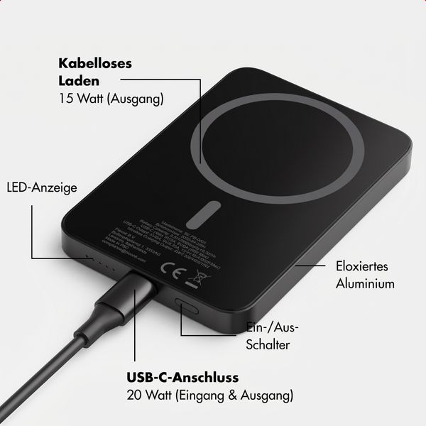 Selencia Vivid Powerbank 5.000 mAh - MagSafe und Qi - Black / Bonbon Stripe Matcha