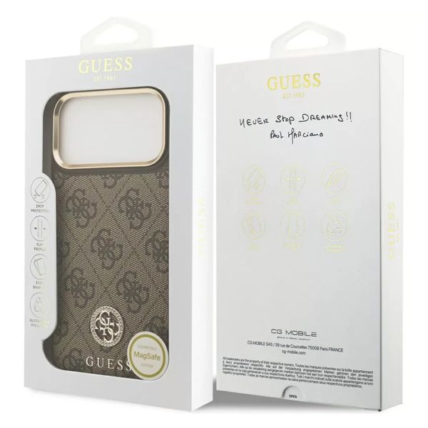 Guess Classic Strass Logo Leather Back Cover mit MagSafe Apple iPhone 17 Pro Max - Braun