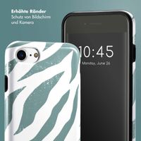 Selencia Vivid Tough Back Cover für das iPhone SE (2022 / 2020) / 8 / 7 / 6(s) - Colorful Zebra Pine Blue