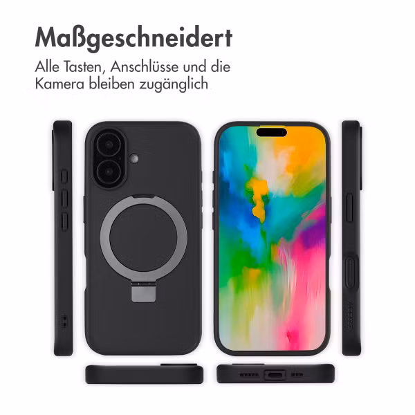 Accezz Ring Stand Backcover mit MagSafe für das Apple iPhone 16 - Schwarz