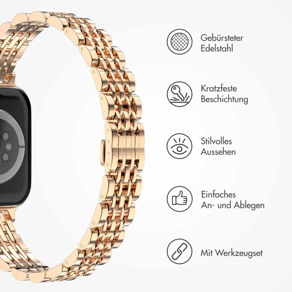 Selencia Jubilee inspiriertes schmales Edelstahlarmband für Apple Watch Series 1 t/m 9 / SE (38/40/41 mm) | Series 10 / 11 (42 mm) - Rosé gold