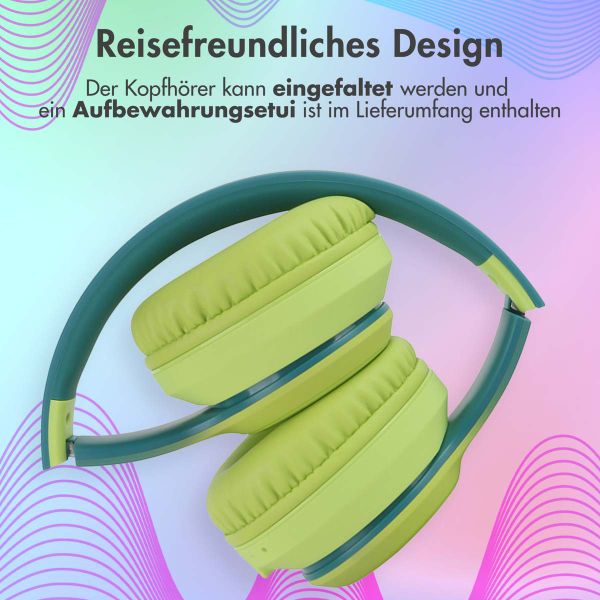 imoshion Kids LED Light Bluetooth-Kopfhörer - Kinderkopfhörer - Kabelloser Köpfhorer mit Dezibelbegrenzer + AUX-Kabel - Petrol Green / Lime