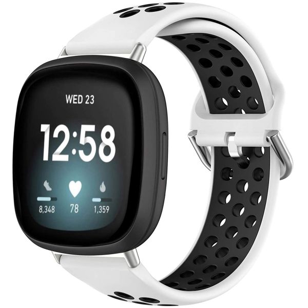 imoshion Silikonband Sport für das Fitbit Versa 4 / 3 / Sense (2) - Weiß/Schwarz