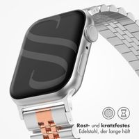 Selencia Jubilee-Edelstahlarmband für Apple Watch Series 1 t/m 9 / SE (38/40/41 mm) | Series 10 / 11 (42 mm) - Zilver & Rosé Goud / Silver & Rose Gold