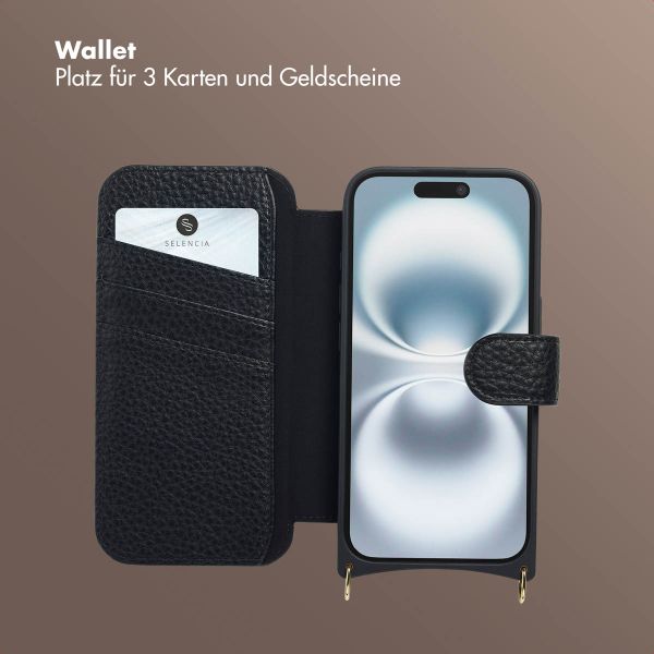 Selencia Riva Bookcase mit MagSafe und Handgelenkband Apple iPhone 16 - Schwarz