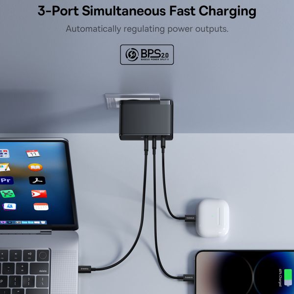 Baseus GaN5 Pro | Schnellladegerät - 2x USB-C + 1x USB-A - 160 Watt