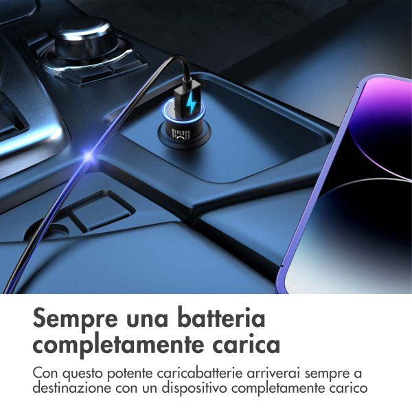 imoshion ﻿Mini-Autoladegerät - 2 Anschlüsse – USB-A–Schnellaufladung – USB-C-Stromversorgung - 60 Watt – Schwarz