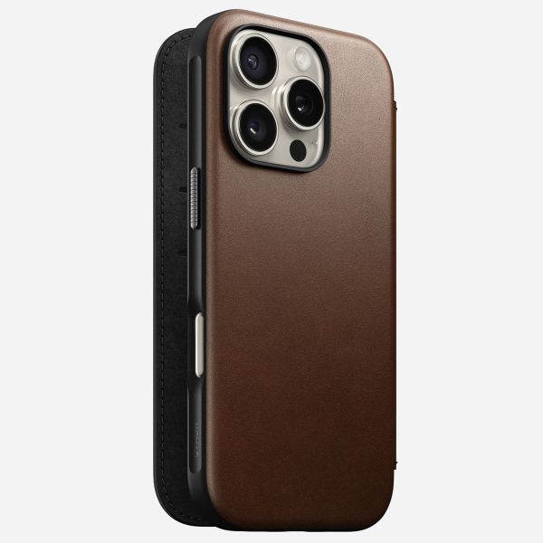 Nomad Modern Leather Folio Klapphülle für das iPhone 16 Pro - Brown