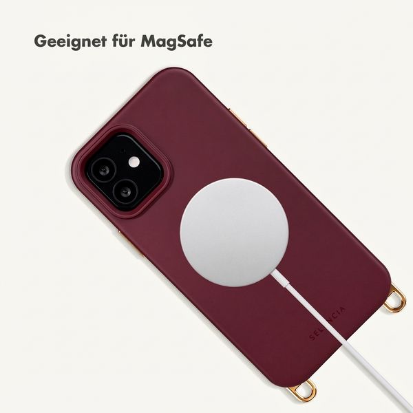 Selencia Rivièra Backcover mit MagSafe mit abnehmbaren Haken iPhone 12 / 12 Pro - Bold Burgundy