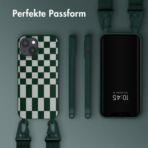 Selencia Silikonhülle design mit abnehmbarem Band für das iPhone 15 - Irregular Check Green