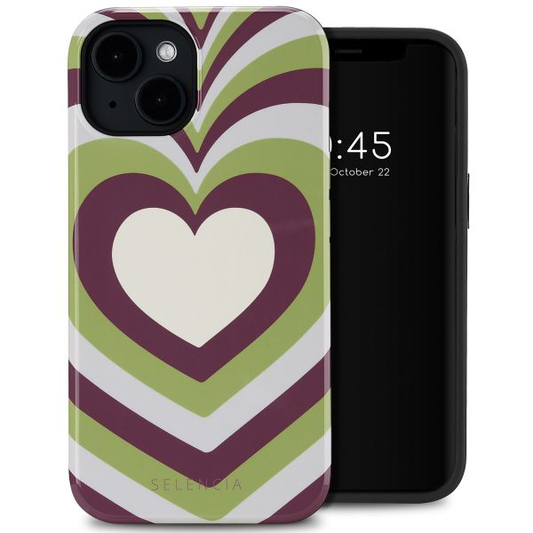 Selencia Vivid Tough Back Cover MagSafe für das iPhone 14 - Double Hearts Plum Fern