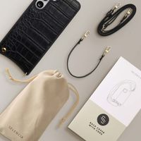 Selencia Nova Croco HandyHülle mit Kordel und Kartenhalter Samsung Galaxy S25 FE - Schwarz