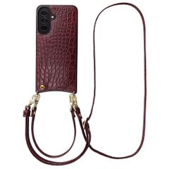 Selencia Nova Croco HandyHülle mit Kordel und Kartenhalter Samsung Galaxy A37 (5G) - Burgundy